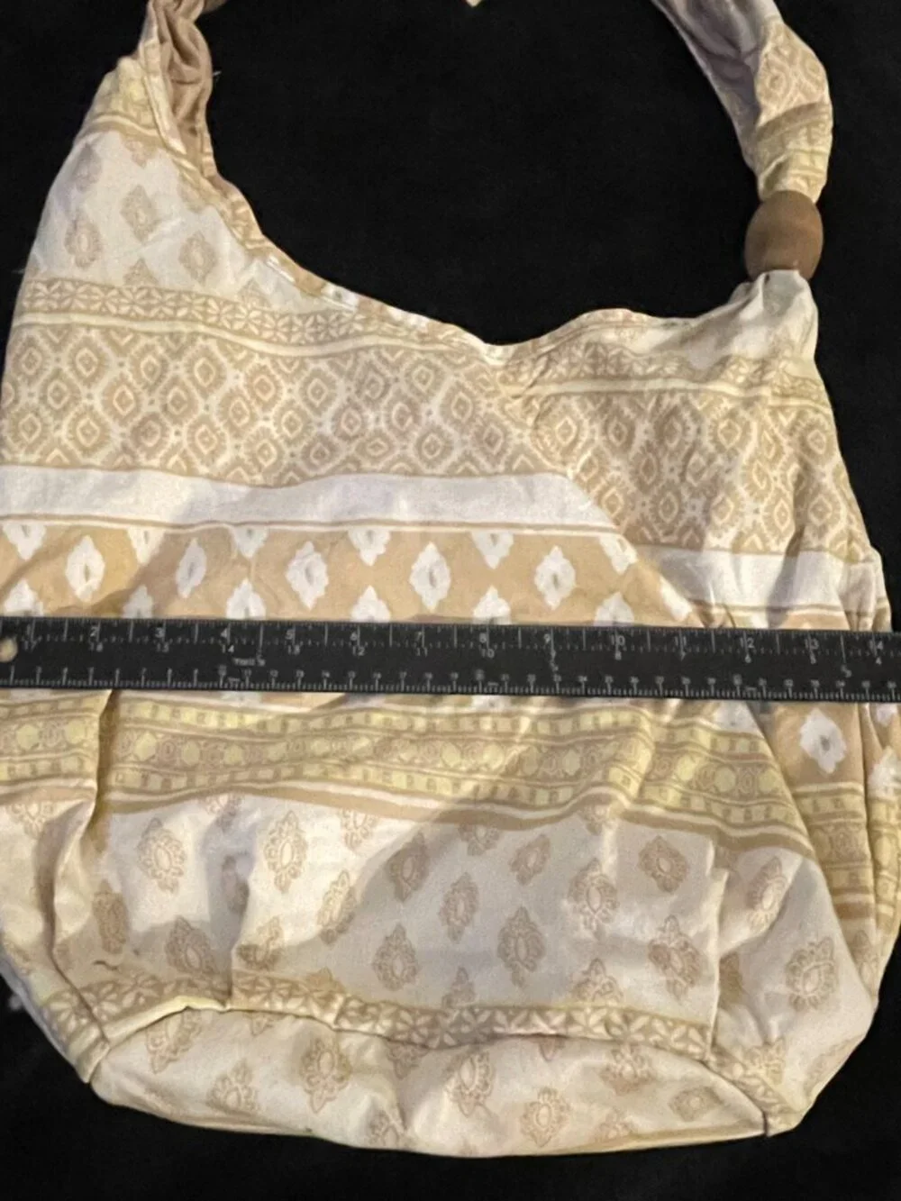 Old Navy Boho Cream Tan Hobo Bag w/ Wood Bead Strap